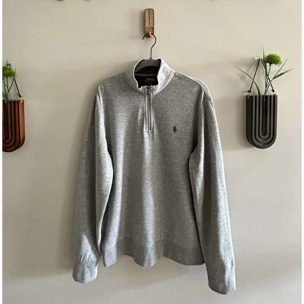 Polo Ralph Lauren Men’s Gray 1/4 Zip Mock Neck Knit Sweater Pullover M